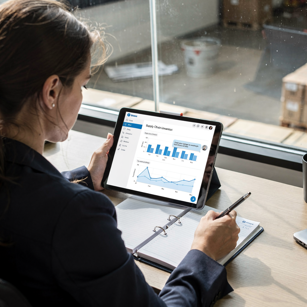 Planificateur utilisant une tablette affichant des analyses IA