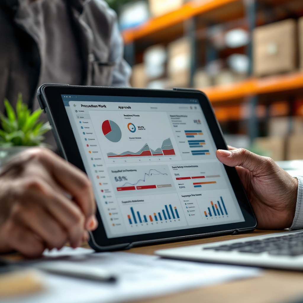 Gerente de adquisiciones revisando paneles de control impulsados por IA Gerente de adquisiciones revisando paneles de control impulsados por IA