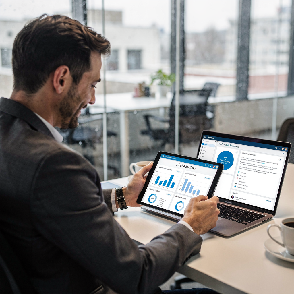 Productmanager die AI-leveranciersdashboards evalueert