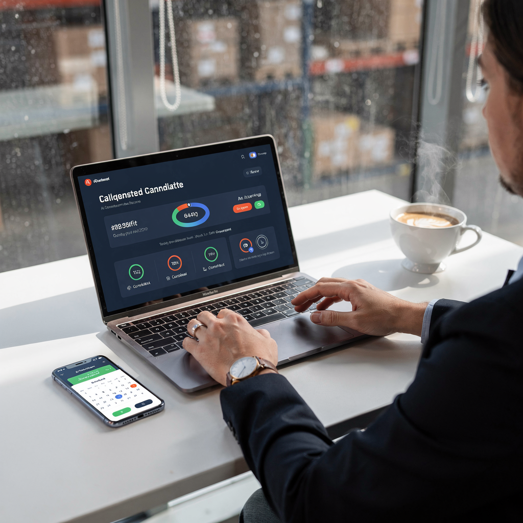Recruiter using AI match scores and scheduling tools