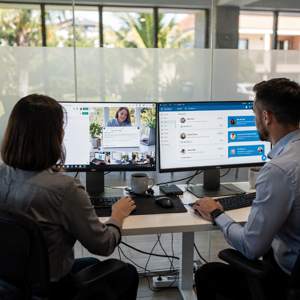 Backoffice-dashboard van resort dat de AI-assistent toont die gastverzoeken afhandelt Backoffice-dashboard van resort dat de AI-assistent toont die gastverzoeken afhandelt