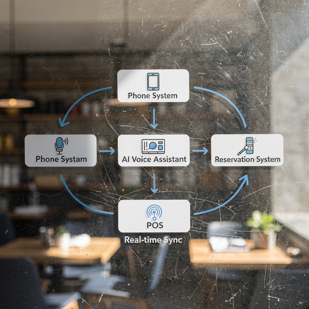 Diagram över restaurangens teknikstack med AI‑anslutningar