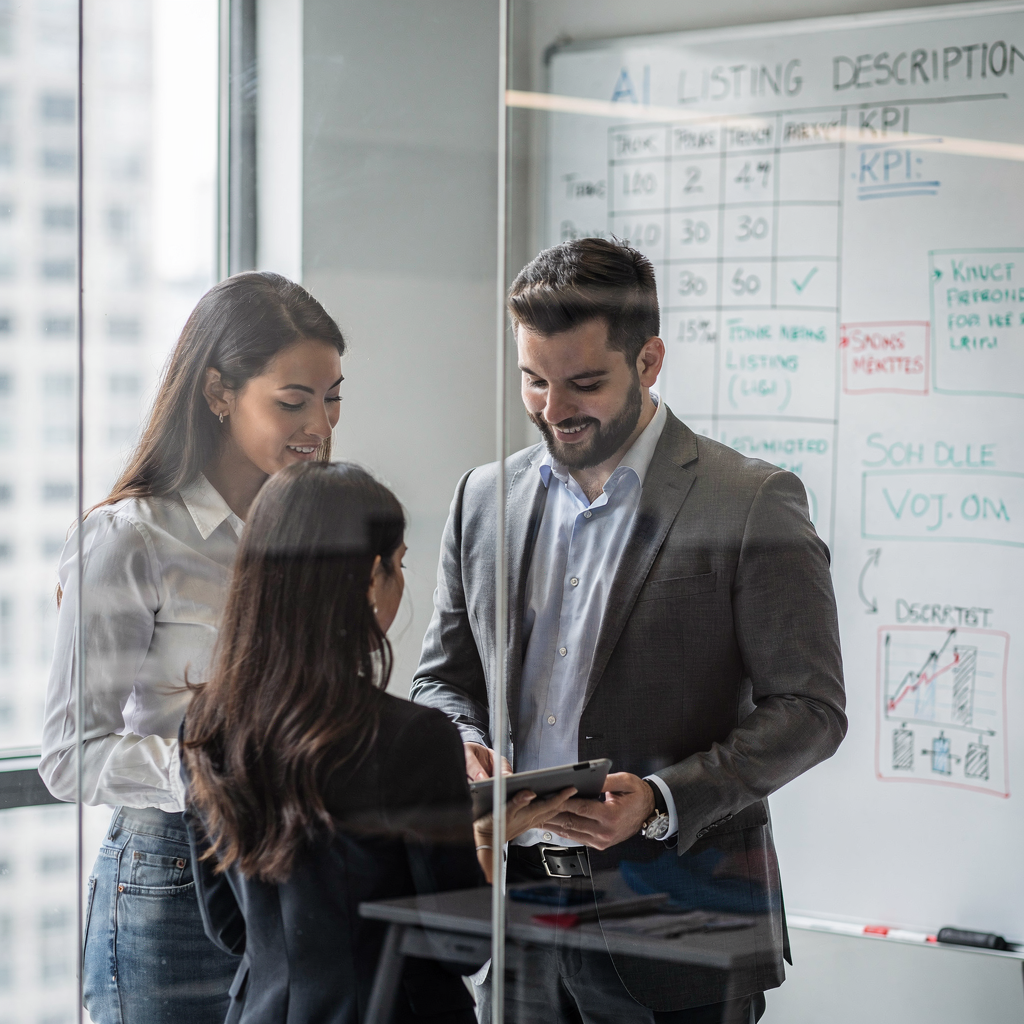 Team, das KI‑erstelle Exposétexte und KPIs überprüft