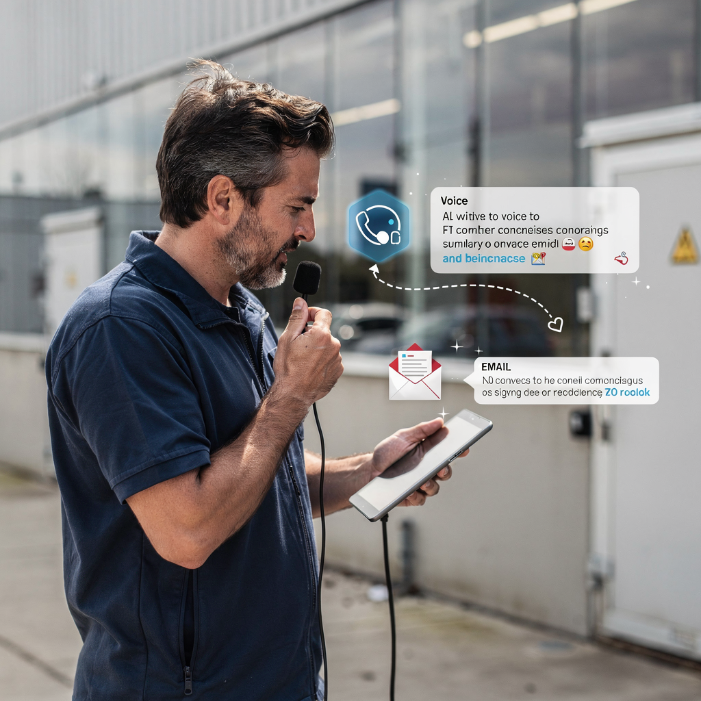 Tehnician înregistrând note pentru un sumar generat de AI Tehnician înregistrând note pentru un sumar generat de AI