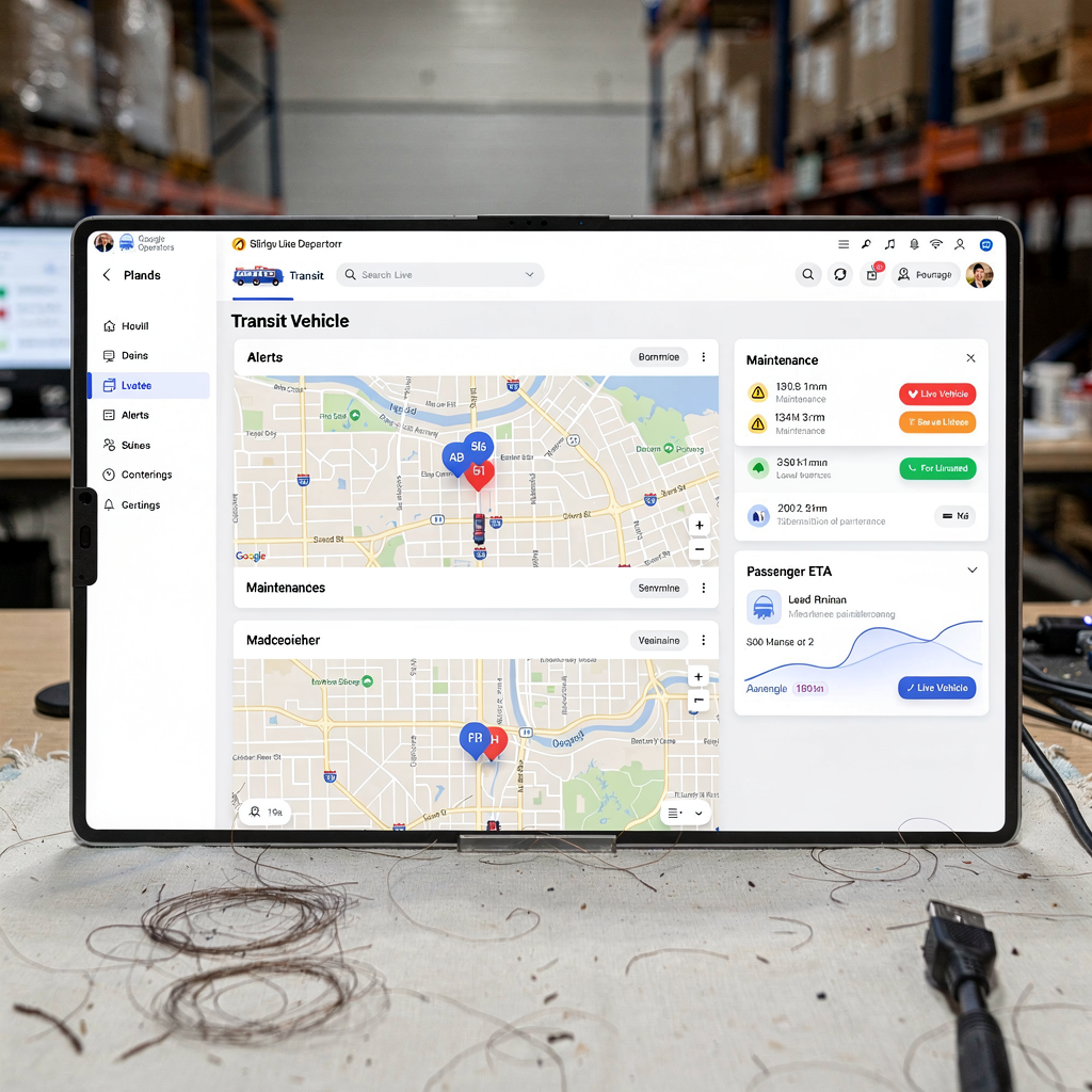 Transit operator dashboard with live vehicles and ETAs