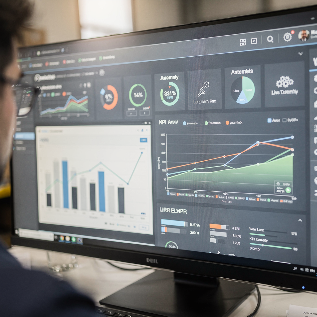 Övervakningspanel för lagerdrift med nyckeltal och larm