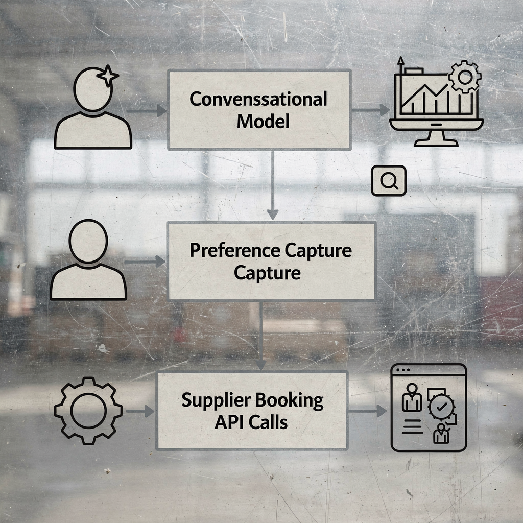 Workflow diagram from user input to confirmed itinerary