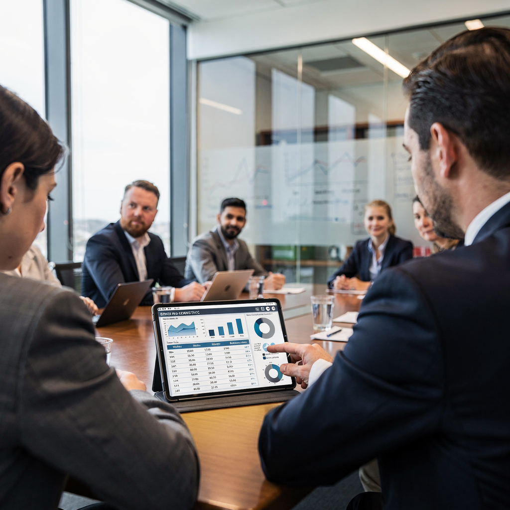 Board members reviewing digital board packet