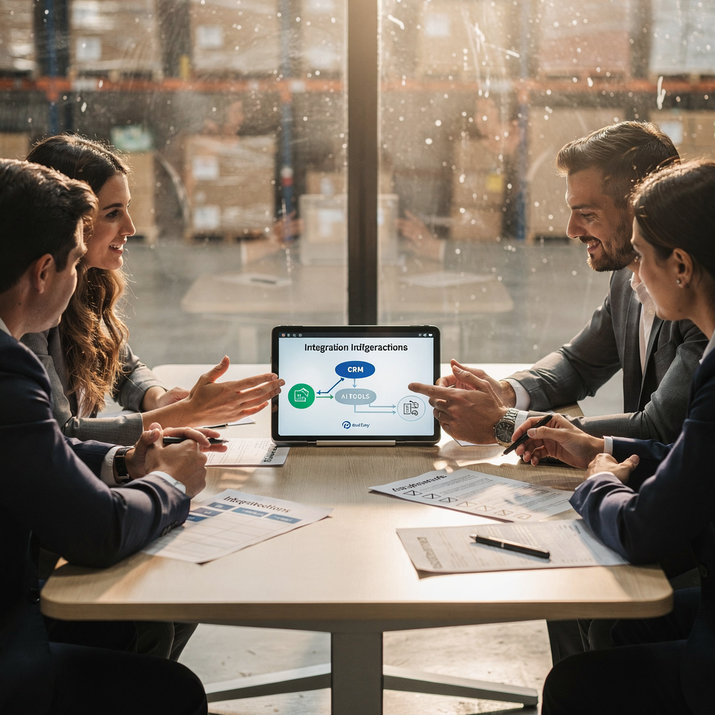 CRM‑ und KI‑Integrationsdiagramm auf einem Tablet