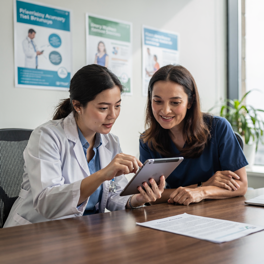 Zorgteam bekijkt privacy en toestemming op tablet