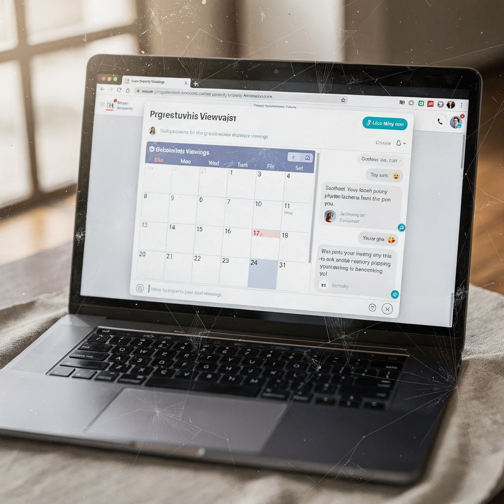 Interfaz de chatbot que reserva una visita a una propiedad en la pantalla de un portátil