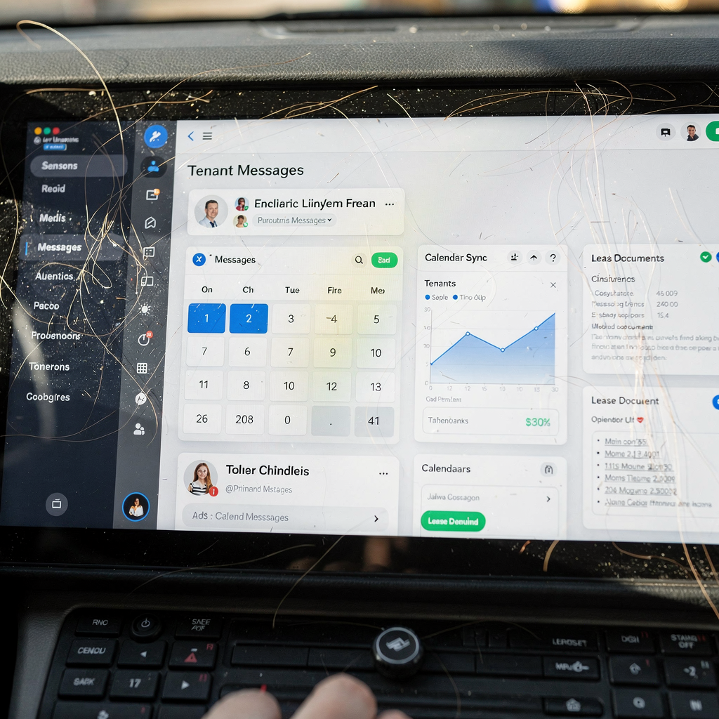 Dashboard integrata di gestione immobiliare che mostra messaggi e contratti di locazione