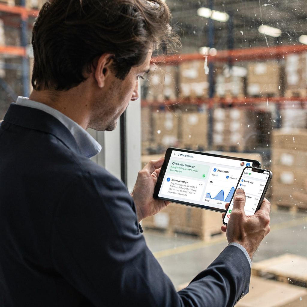 Manager approving automated messages on a mobile app
