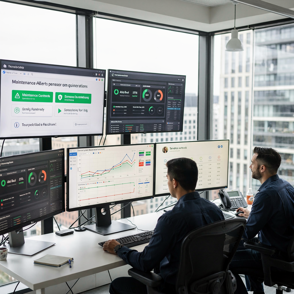 Operations control room with maintenance dashboards