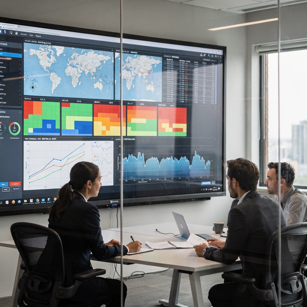 Mappe di calore del rischio del portafoglio su un grande schermo