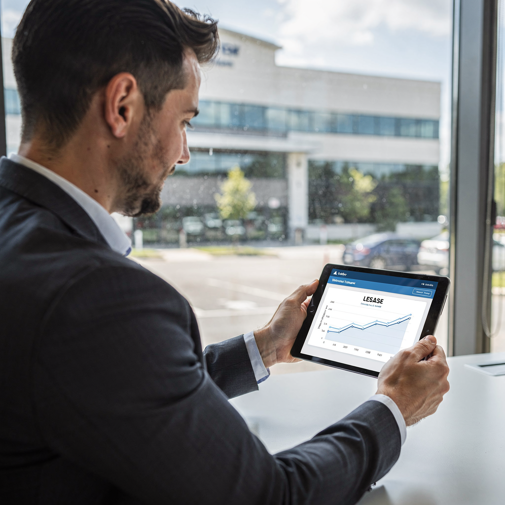 Kierownik nieruchomości przegląda pulpit umów na tablecie Kierownik nieruchomości przegląda pulpit umów na tablecie