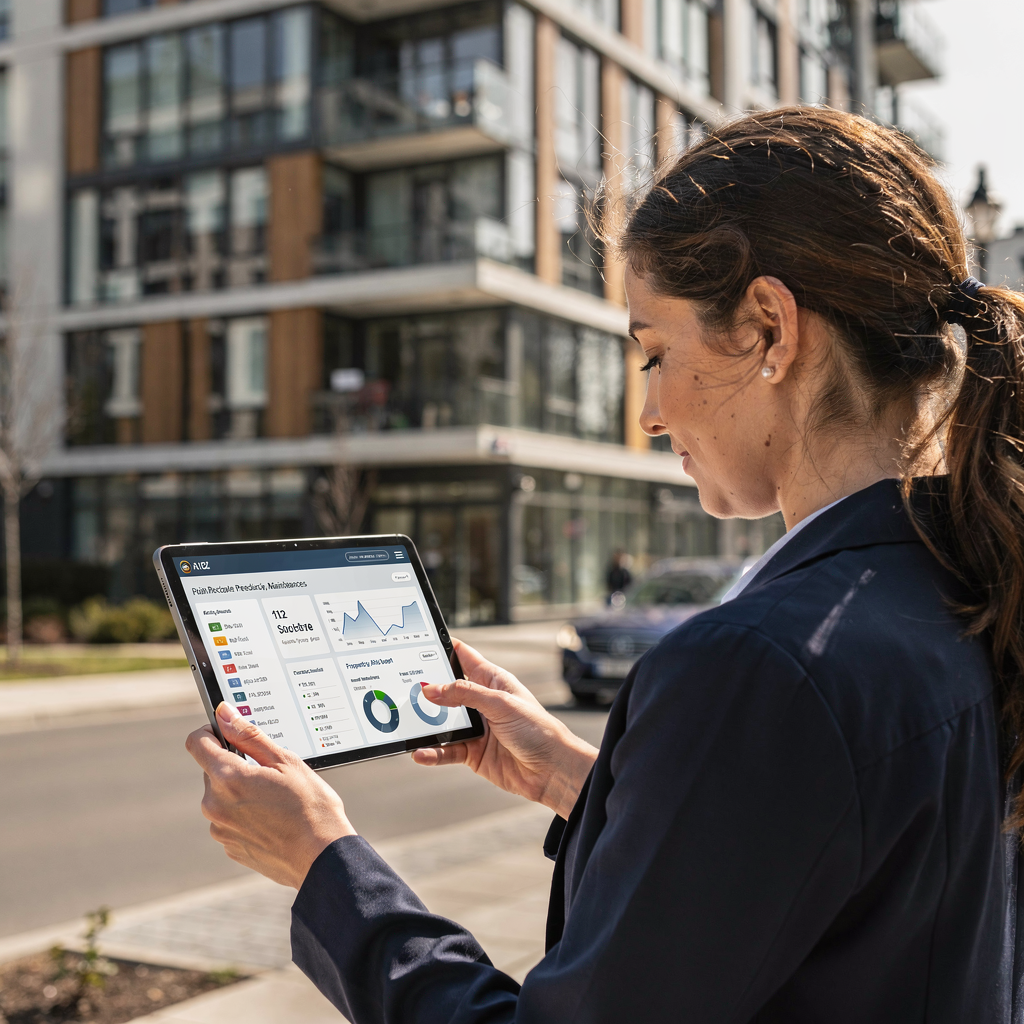 Gerente de propriedade usando painel de manutenção orientado por IA