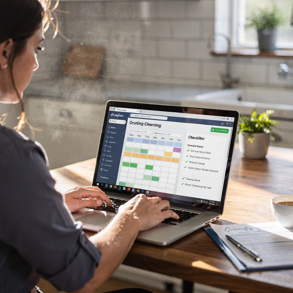 Beheerder van vakantieverhuur die verhuursoftware gebruikt
