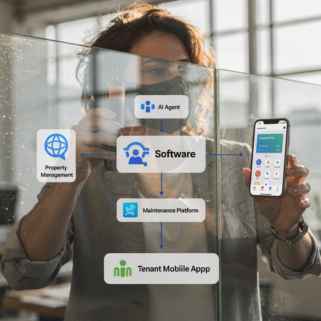 Arquitectura del sistema del agente de IA integrado con los sistemas de la propiedad Arquitectura del sistema del agente de IA integrado con los sistemas de la propiedad