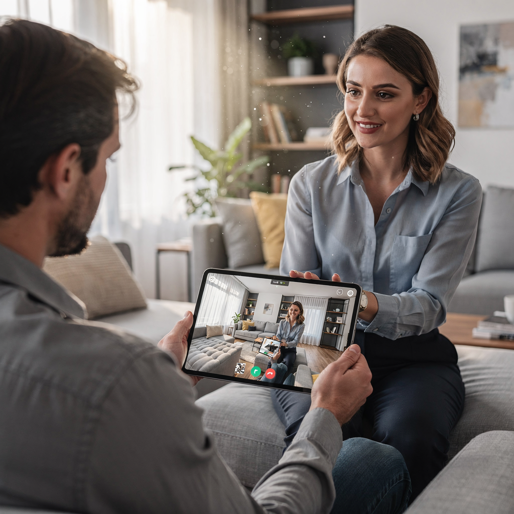 Tablet exibindo um tour virtual