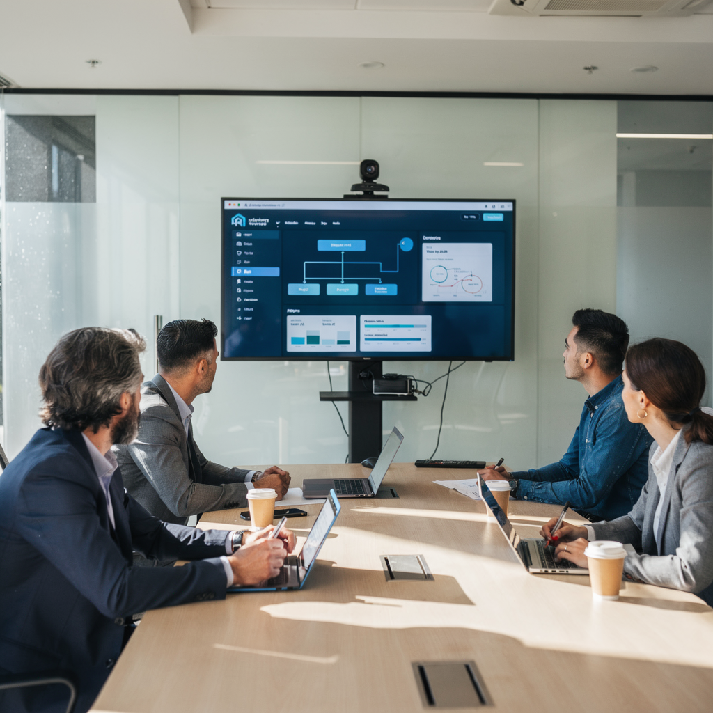 Team che esamina una dashboard IA per i flussi di lavoro immobiliari