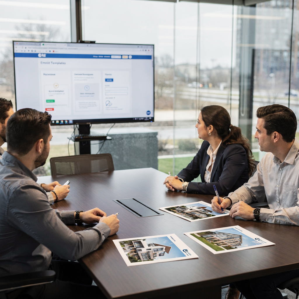Zespół przeglądający szablony e‑maili i oferty nieruchomości