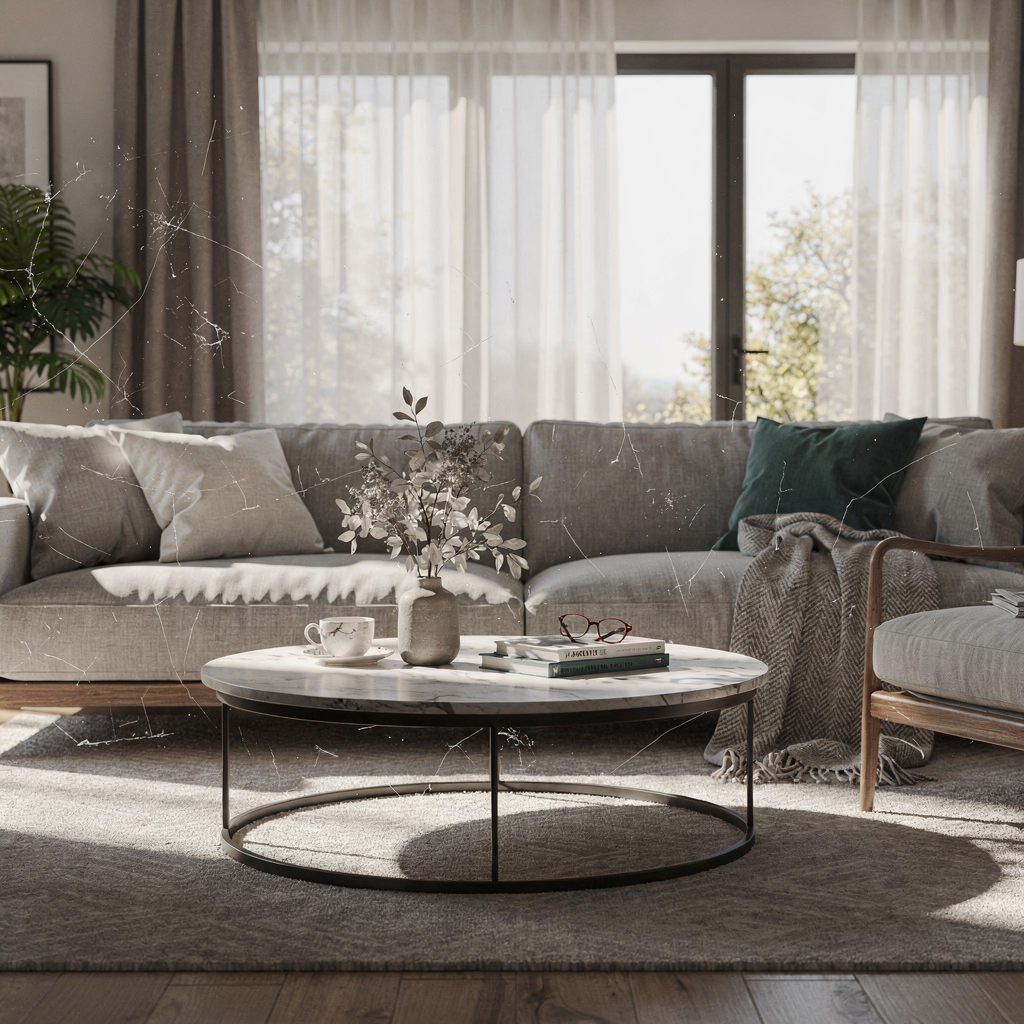 Virtual staging of a living room A staged living room generated virtually, showing modern furnishings and natural light with no text or numbers